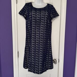 Kate Spade Floral Overlay Lace Eyelet Shift Dress Blue Women’s Size 8 *READ*